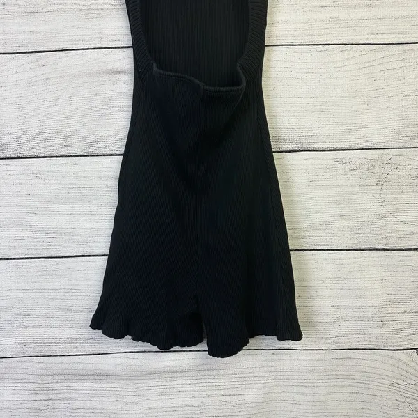 ZARA Women's Ribbed Black Romper Shorts Playsuit Zip‎ Tank Open Back Size Medium - Image 6
