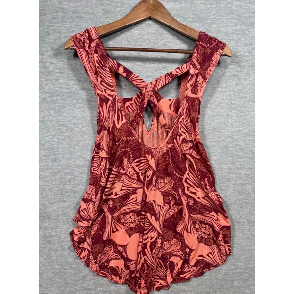 Free People XS Floral Crisscross Back Babydoll Tank Top‎ Sugar Cane - Image 6
