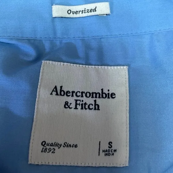Abercrombie & Fitch Blue Collared Long Cuffed Sleeve Oversized Shirt Top Size S - Image 3