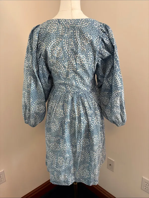 Madewell Light Blue Floral-Print Button-Front Long Sleeve Dress - Image 4