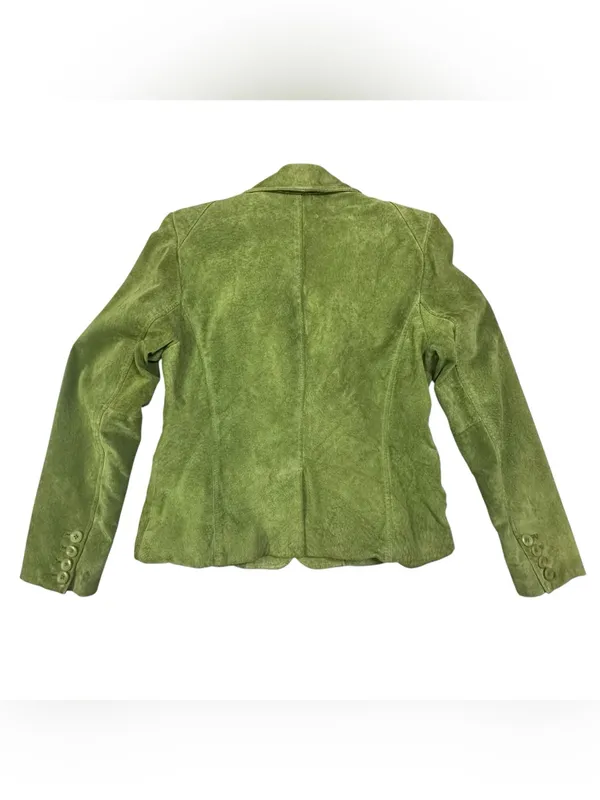 Style & Co. genuine leather blazer/jacket in a light olive green color - Image 3