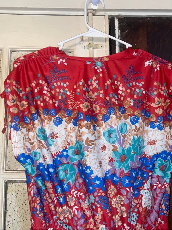 AS IS Vintage Floral V-Neck Red Midi Dress - Size Small - Image 4