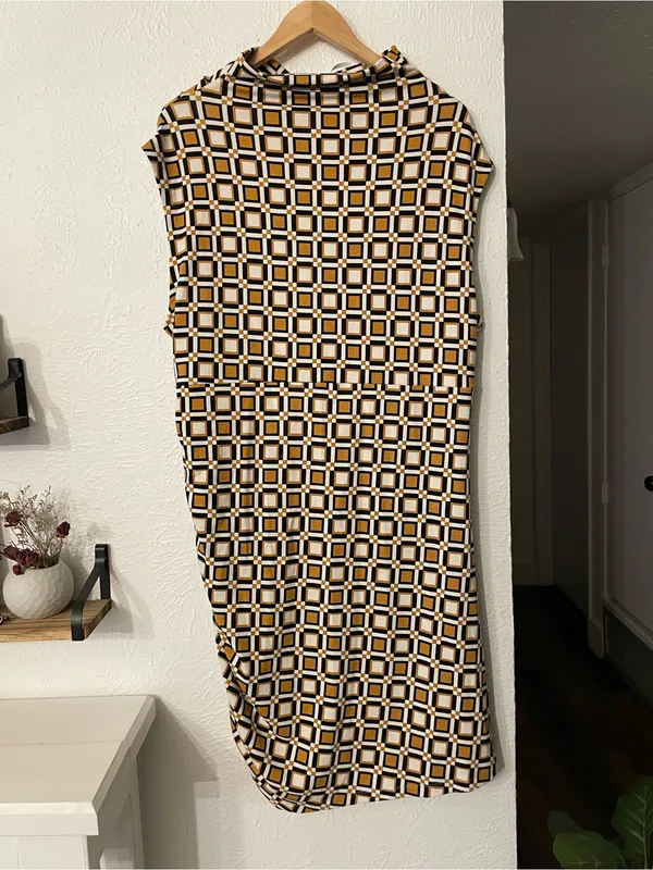 NWT Anthropologie Geometric The Maya Ruched Cowl-Neck Dress Printed Mini 2X - Image 7
