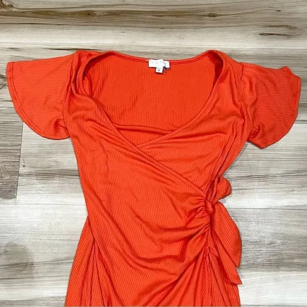 See You Monday Orange Wrap Dress Women’s Medium - Image 5