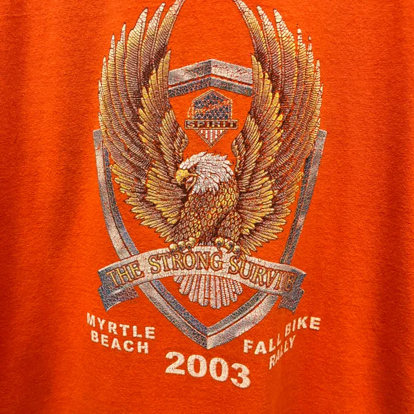Vintage 2003 Bike Week Orange Short Sleeve Thrashed Eagle Graphic T-Shirt XL - Image 2