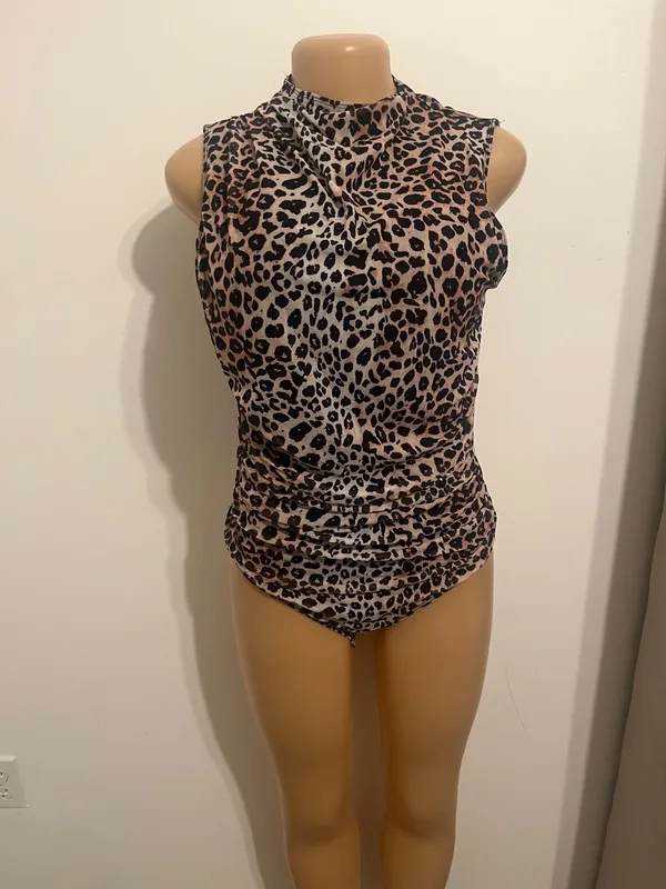 Milumia Women's Cheetah Print Top Mock Neck Ruched Leopard Bodysuit - Image 2