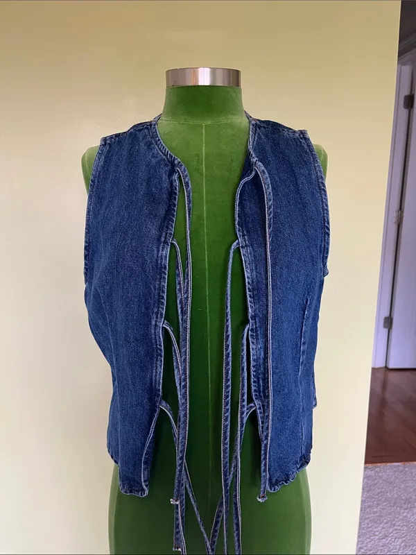 ASOS Denim Tie-Front Vest in Dark Blue - Image 4