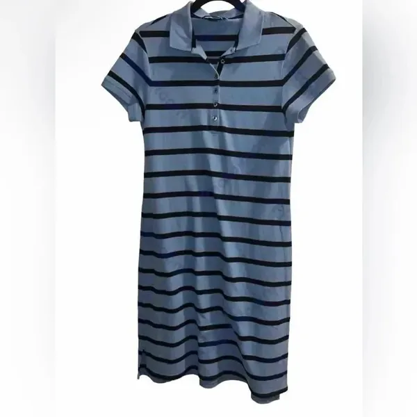 ✨Lands' End Women's Short Sleeve Polo Sz Small Blue Striped Dress✨ - Image 4
