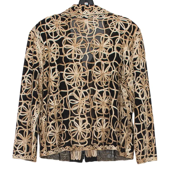 Vintage Black Brown Embroidered Floral Sheer Zip Jacket Boho Y2K 90s Evening XL - Image 3