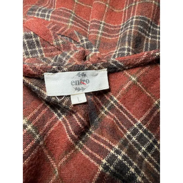 Entro Rust Plaid Wool Blend Ruffle Shoulder Top Large Boho Fall Contemporary - Image 7