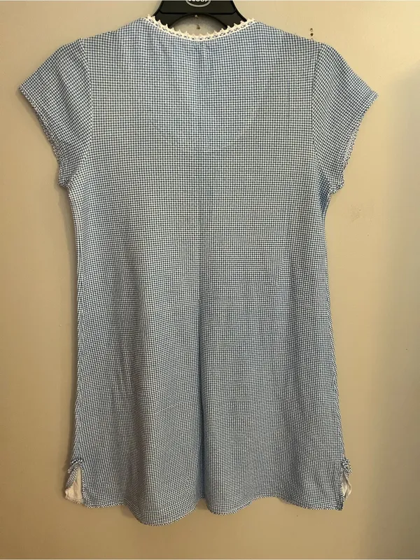 Aria Light Blue Gingham Nightshirt with White Lace Trim - Image 2