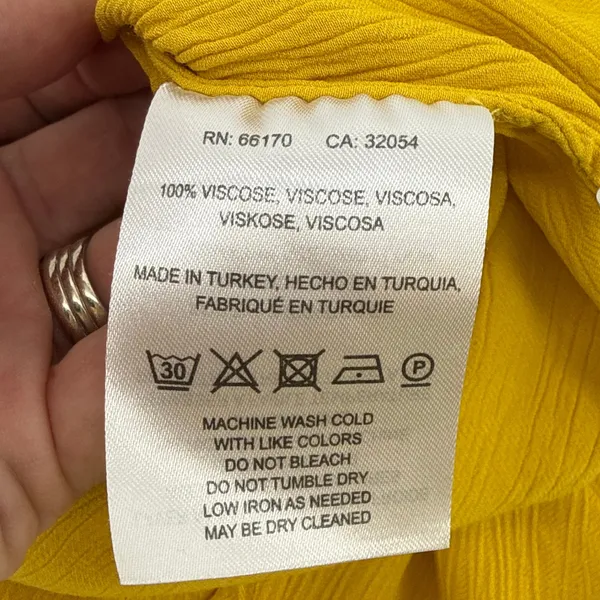 Anthropologie Maeve La Habana Gauze Midi Dress Medium Mango Yellow Smocked VNeck - Image 8