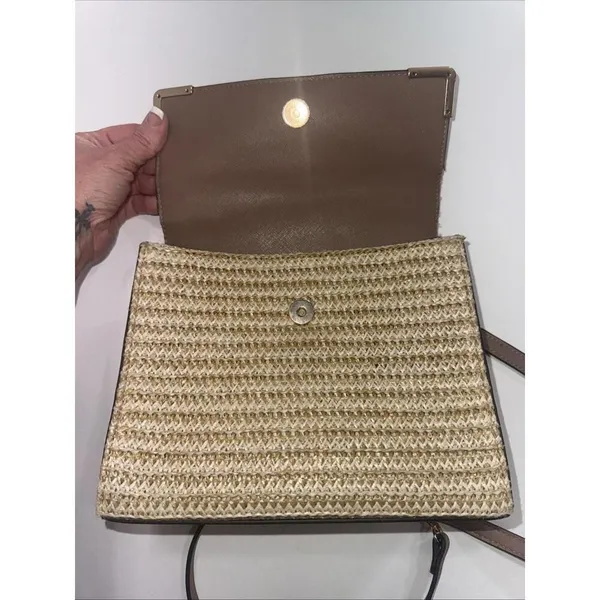 Dune London Embossed Snake‎ Print Designer Lux Crossbody Gold Straw Wicker Purse - Image 14