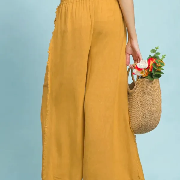 Umgee‎ Linen Frayed Side Pocket Wide Leg Pants - Image 3