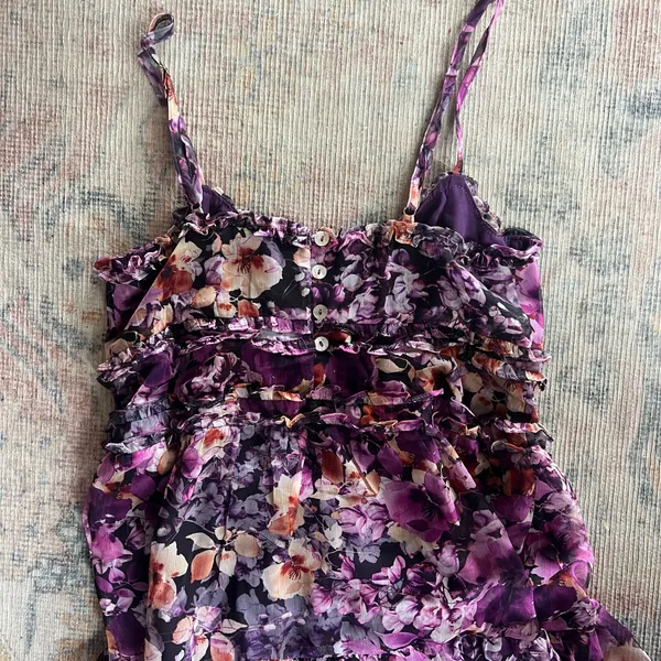 NWT Lulus Dayah Purple Floral Ruffled Tiered Midi Dress - Image 5