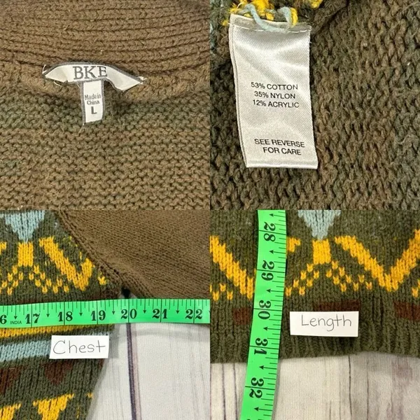BKE Buckle Sweater Womens‎ Large Brown Mustard Button Up Cardigan Bohemian Knit - Image 4