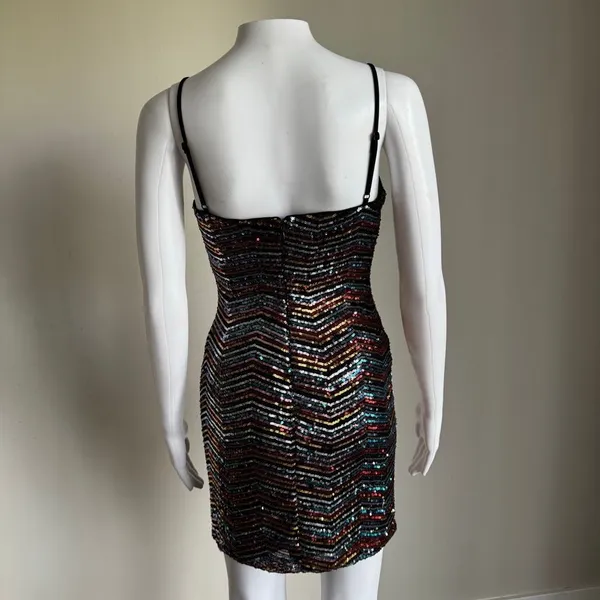 Avec Les Filles Chevron Rainbow Sequin Glam 70’s Party Dress NWT - Image 5