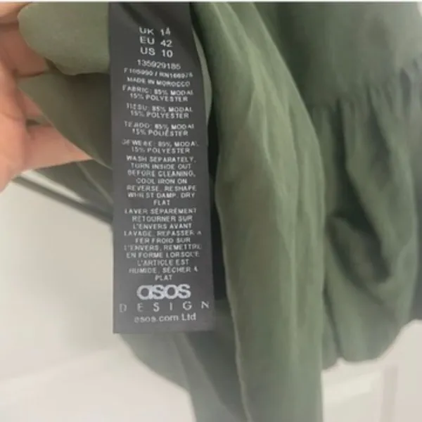 NWT ASOS Design Cowl Neck Hitched Hem Cupro Mini Dress Dark Green Size 10 - Image 13