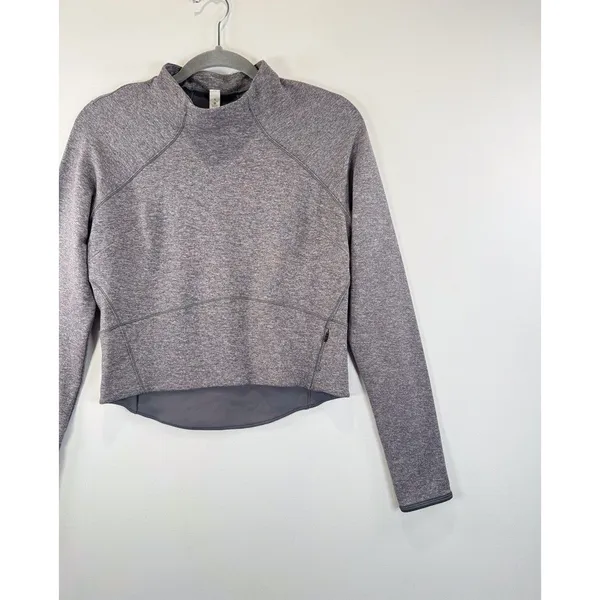 Lululemon Womens Top Gray Hill And Valley Mock Neck Cropped Long Sleeve Size 6 - Image 6