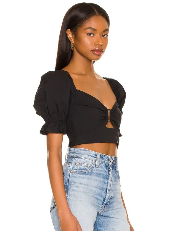 Revolve Elizabeth Puff Sleeve Crop Top in Black - Image 4