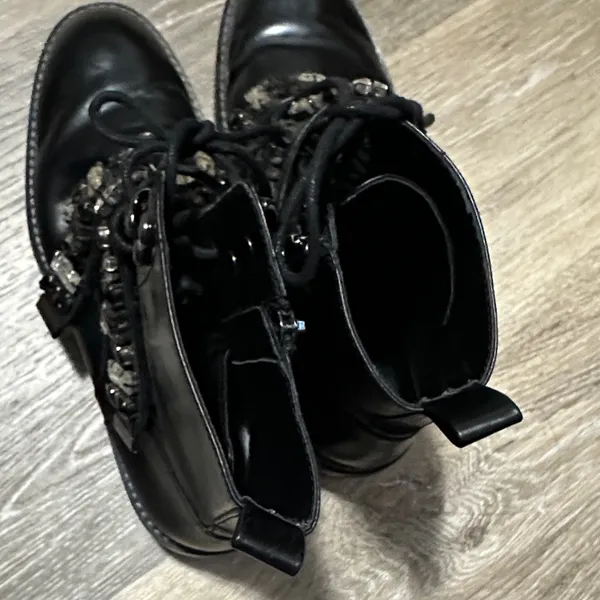 Zara Black Lace-Up Combat Boots with Crystal Straps - Image 7
