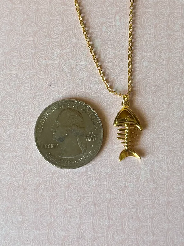 Handmade gold tone stainless steel fish necklace 🐟🌀 - Image 6