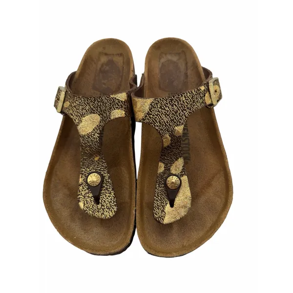 Birkenstock Gizeh Metallic Gold Splatter Leather Thong Sandals Brown EU 37 US 6 - Image 2