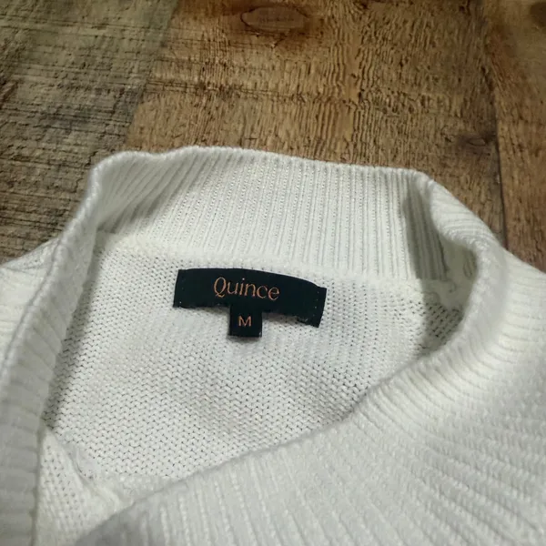 Quince Wmns White 100% Organic Cotton Mock Neck Sweater Sz M Classic Minimalist - Image 3