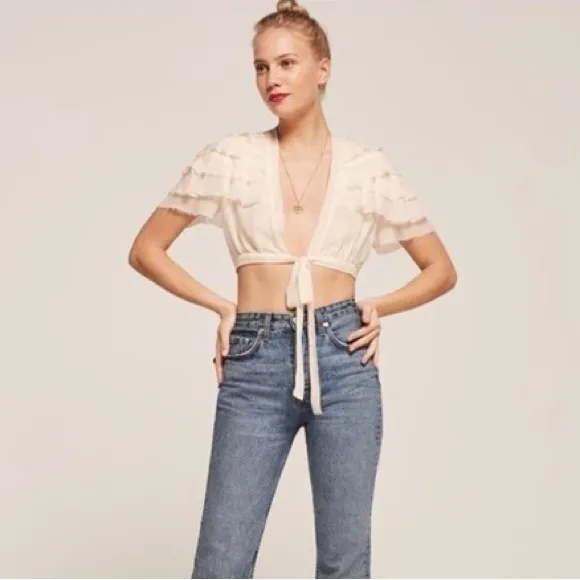 Reformation Rosedale Ruffle Top in Ivory Size Medium - Image 6