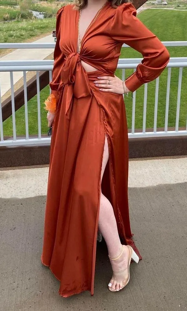 Elegant Rust Maxi Dress Orange - Image 3