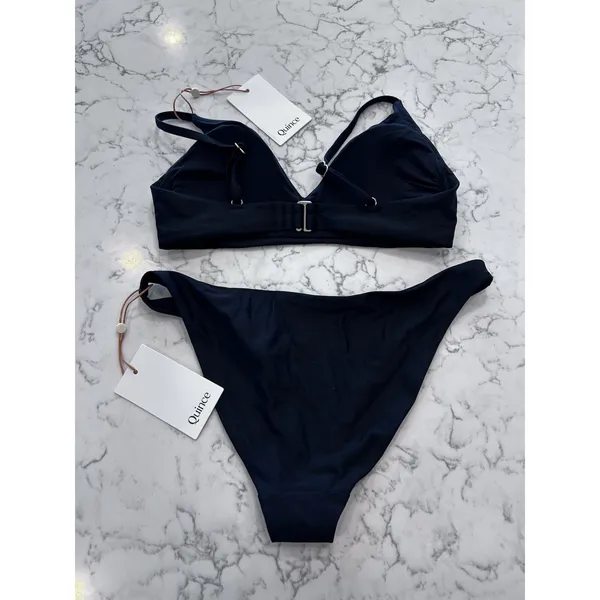 NWT Quince Black Italian V Neck Bikini Top & Low Rise Bottom Set Size XS - Image 2