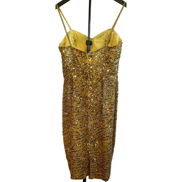 VTG Nite Line AJ Bari Gold Beaded Silk Dress Sweetheart Evening Gown 4 Trophy - Image 2