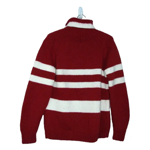 Handmade Hand Knit Pullover Sweater Turtleneck Size Med Crochet Warm Striped Vtg - Image 2