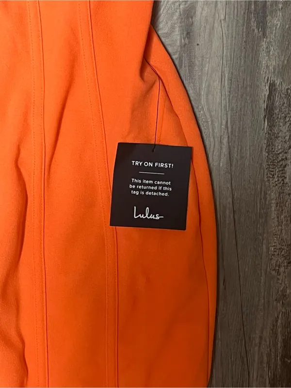 NWT Lulus Ismene Bright Orange Seamed Strapless Maxi Dress Size S - Image 2