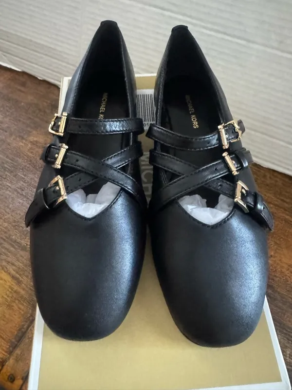 NEW Michael Kors Indy Flex Black Leather mary Jane buckle Ballet Flat shoes 5.5 - Image 4