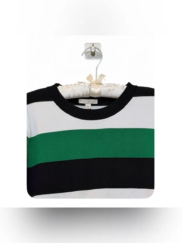 Eva Mendes New York & Co Women’s Short-sleeve Green Stripped Belted Knit Sweater - Image 10