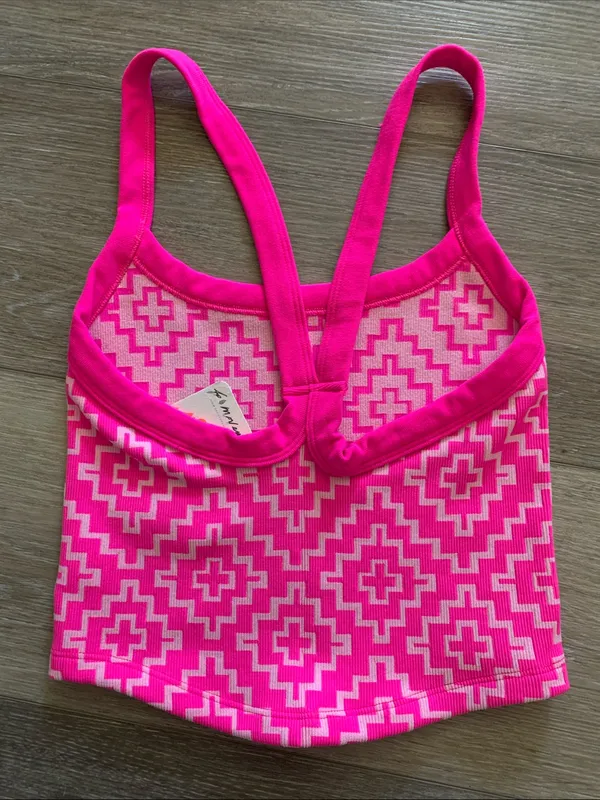 Free People Pink Geo Print Ribbed Crop Tank XL NWT - Image 6