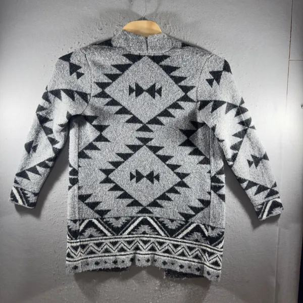 3175 | Frye Cardigan Sweater Women M Gray Aztec Open Front Pockets Southwestern - Image 2