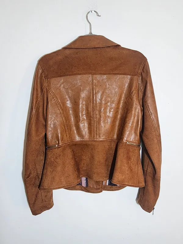 By Anthropologie Brown Robyn Faux Leather Moto Jacket Size Medium - Image 5