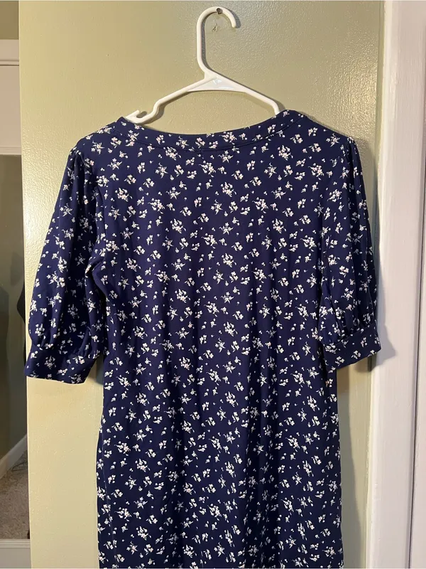 Socialite Womens Sz Small T-Shirt Dress Navy Blue White Floral Short Puff Sleeve - Image 8