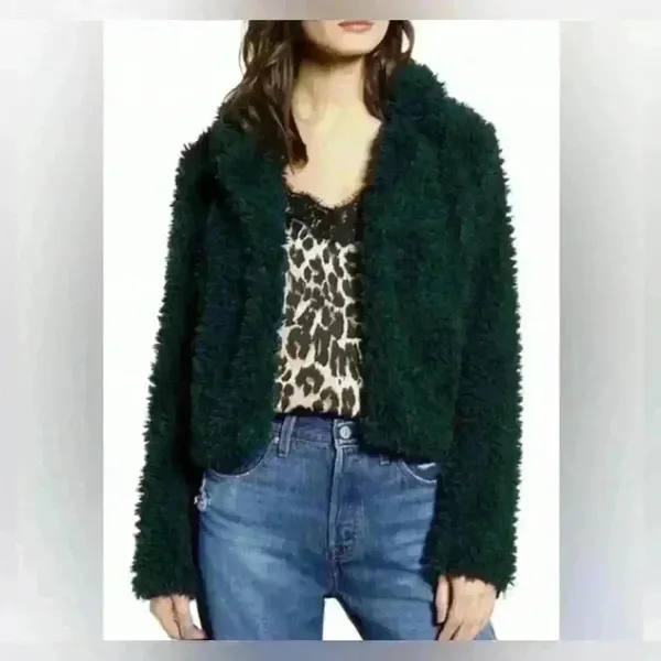 NEW BLANK NYC Faux Fur/Shearling Cropped Jacket~ Green Lights~Small~Teddy Bear - Image 8