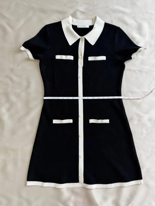 OAK + FORT Collared Contrast Trim Knit Mini Dress Black White M - Image 13