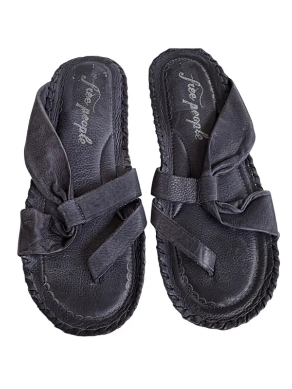 Free People Leather Bailey Slip-On Sandals Navy Size 7.5 - Image 2