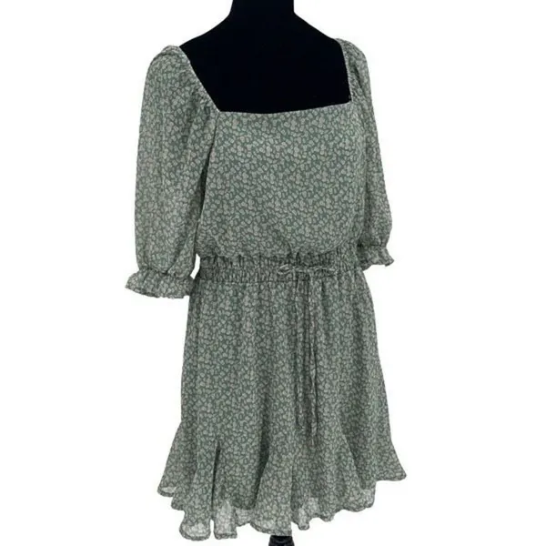 Francesca’s Mi Ami Floral Ruffle Chiffon Cottagecore Prairie Mini Dress Green Me - Image 2