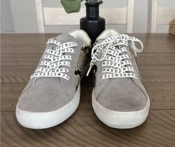 Steve Madden Women's Snake Print Sneakers - Gray and Cream - Image 4