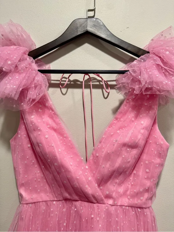 ML Monique Lhuillier Bubble Gum Pink Dotted Tulle Ruffle Mini Dress 2 - Image 5