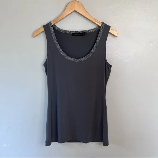The Limited Sleeveless Top Blouse Silver Sparkle Trim GRAY Medium - Image 4