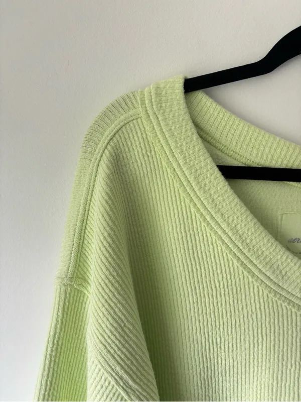 Aerie Wonder Textured V-Neck Sweatshirt Green Glow Oversized Loungewear Neon - Image 6
