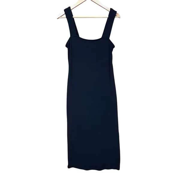Old Navy Women’s Black Cotton Ribbed Fitted Minimalist Midi‎ Dress Large - Image 2