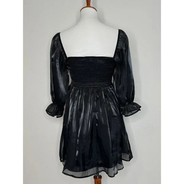 Thirty Thirty Black Baby Doll Mini‎ Dress Sheer Sleeves Sz XL LBD Whimsy Goth - Image 5